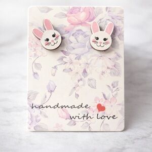 Pink and White‎ Rabbit Earrings